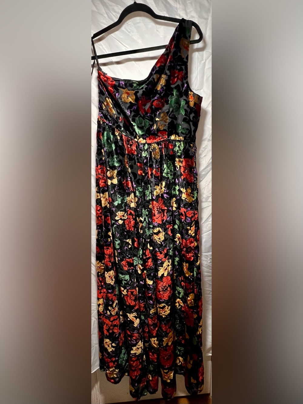 Hutch Anthropologie One Shoulder Velvet Jumpsuit Jewel Floral NWT 14